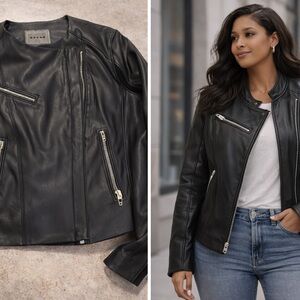 Women’s Black Leather Biker Jacket with Silver Zippers